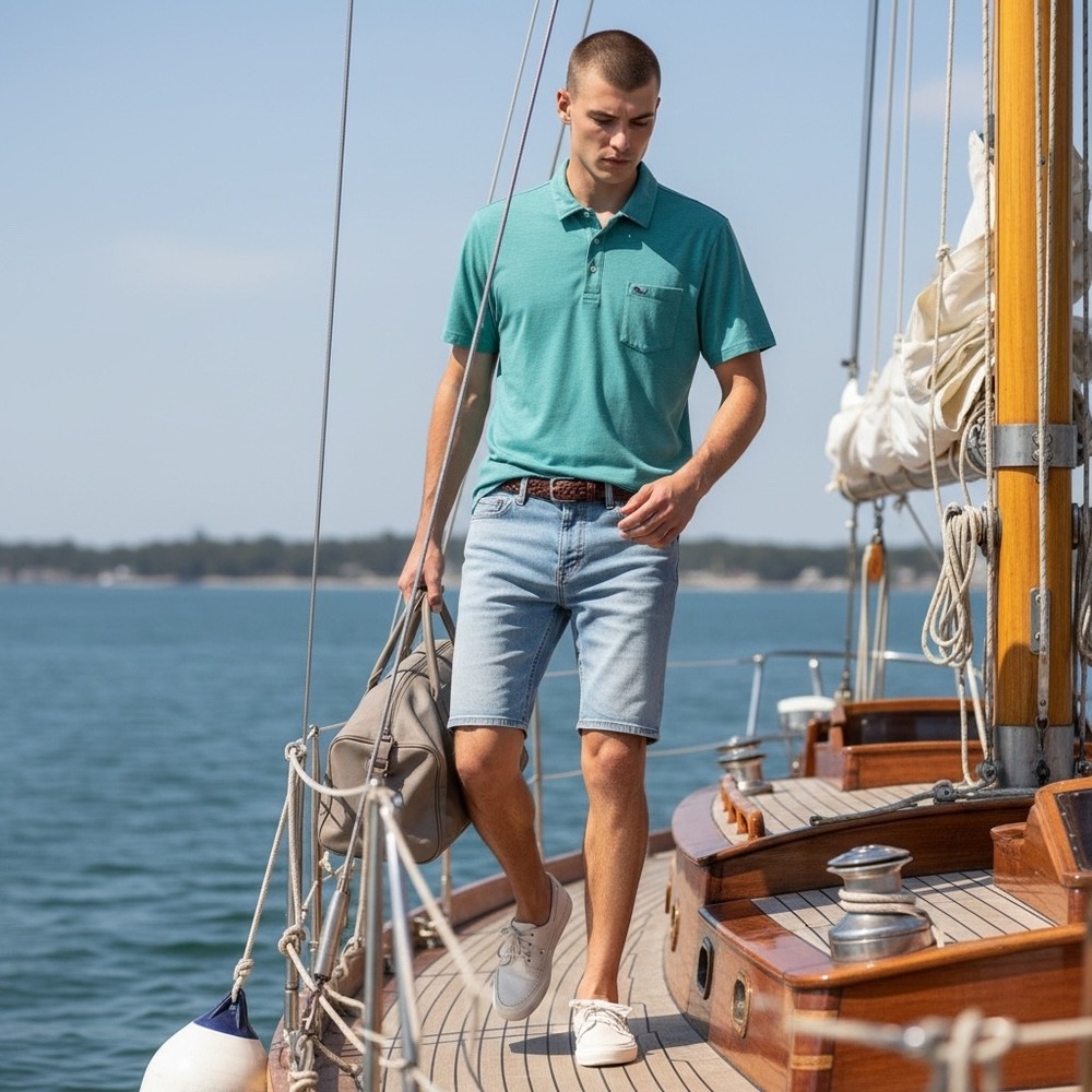 Vineyard‎ Vines Mens Edgartown Polo Shirt Teal Heather Pima Cotton Blend Size M